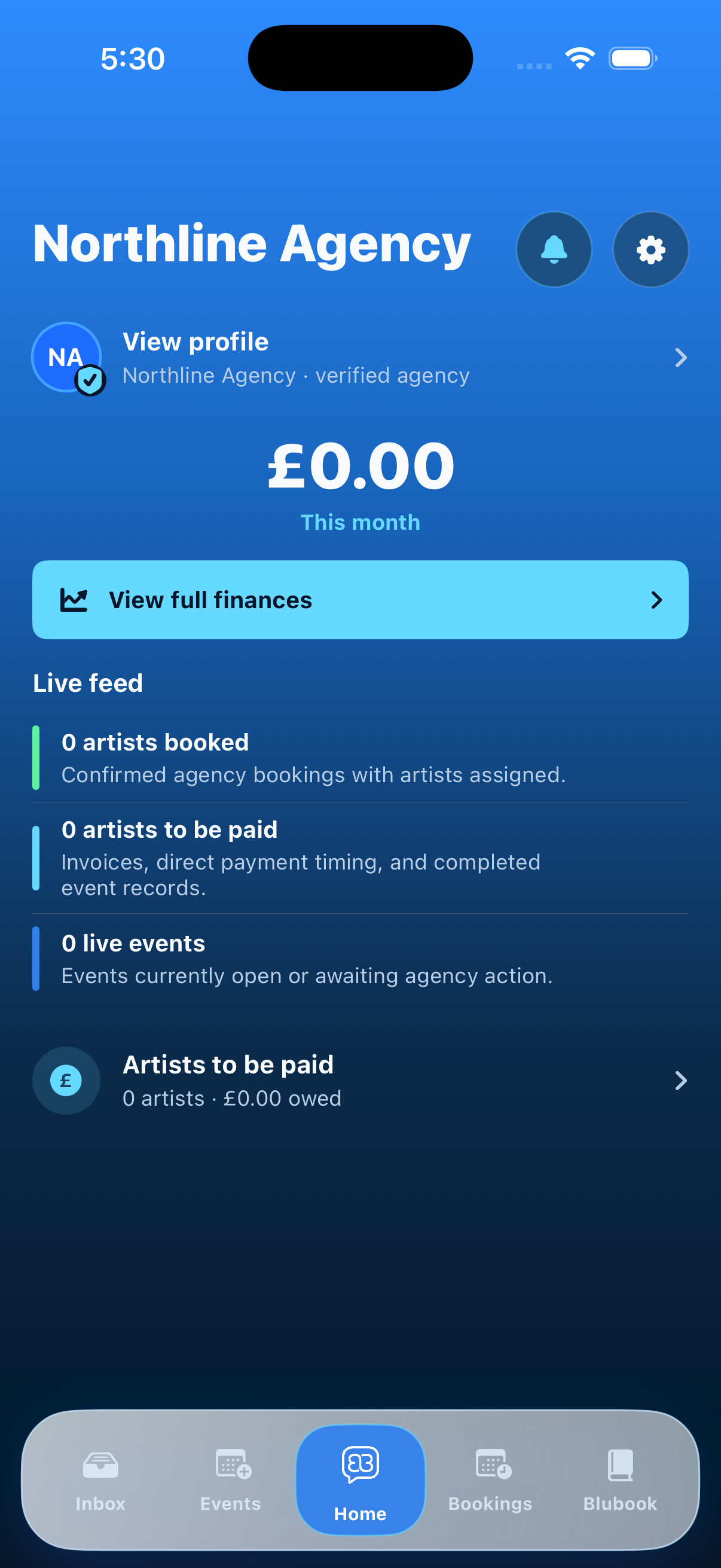 Blubook agency home screen