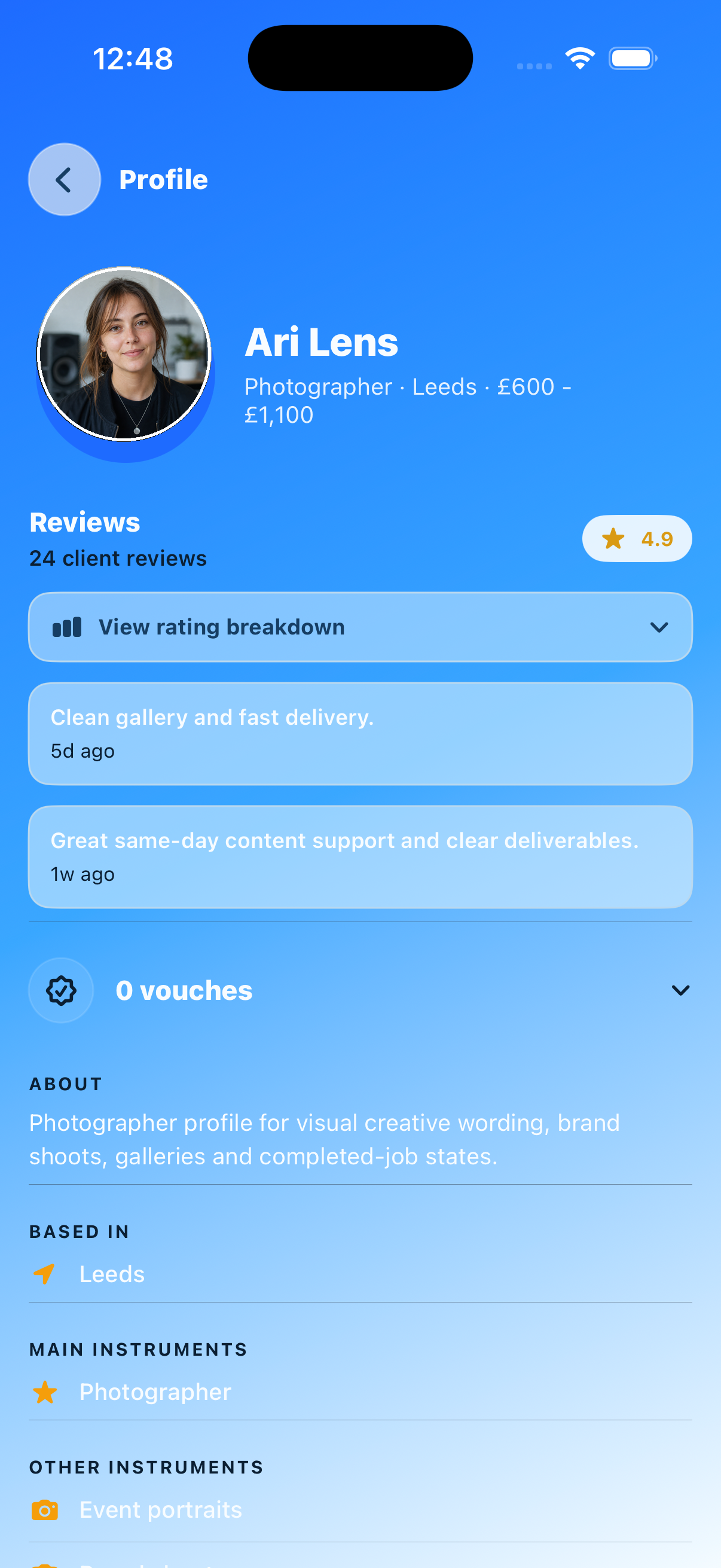 Blubook public artist profile